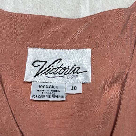 Victoria Soie 100% Silk Muted Pink Midi Shirt Dress Button Front Tunic Sz 10 - Picture 8 of 10